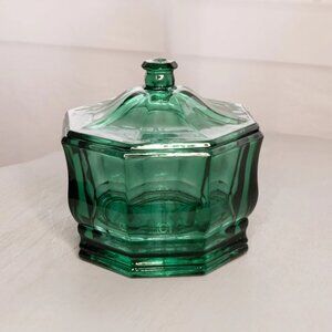 Vintage Indiana Octagonal Dark Green Glass Lidded Dish
